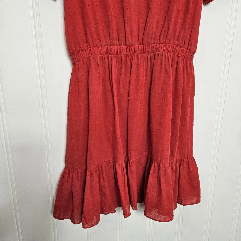 Alice + Olivia Red Swiss Dot Tie Waist Button Dress Sz 6 Ruffle Feminine Chic
